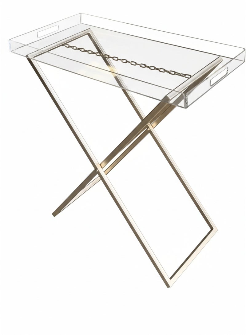 متجر نايس طاولة خدمة أكريليك شفافة بقواعد معدنية ذهبية - تصميم مودرن قابل للطي - Image 1